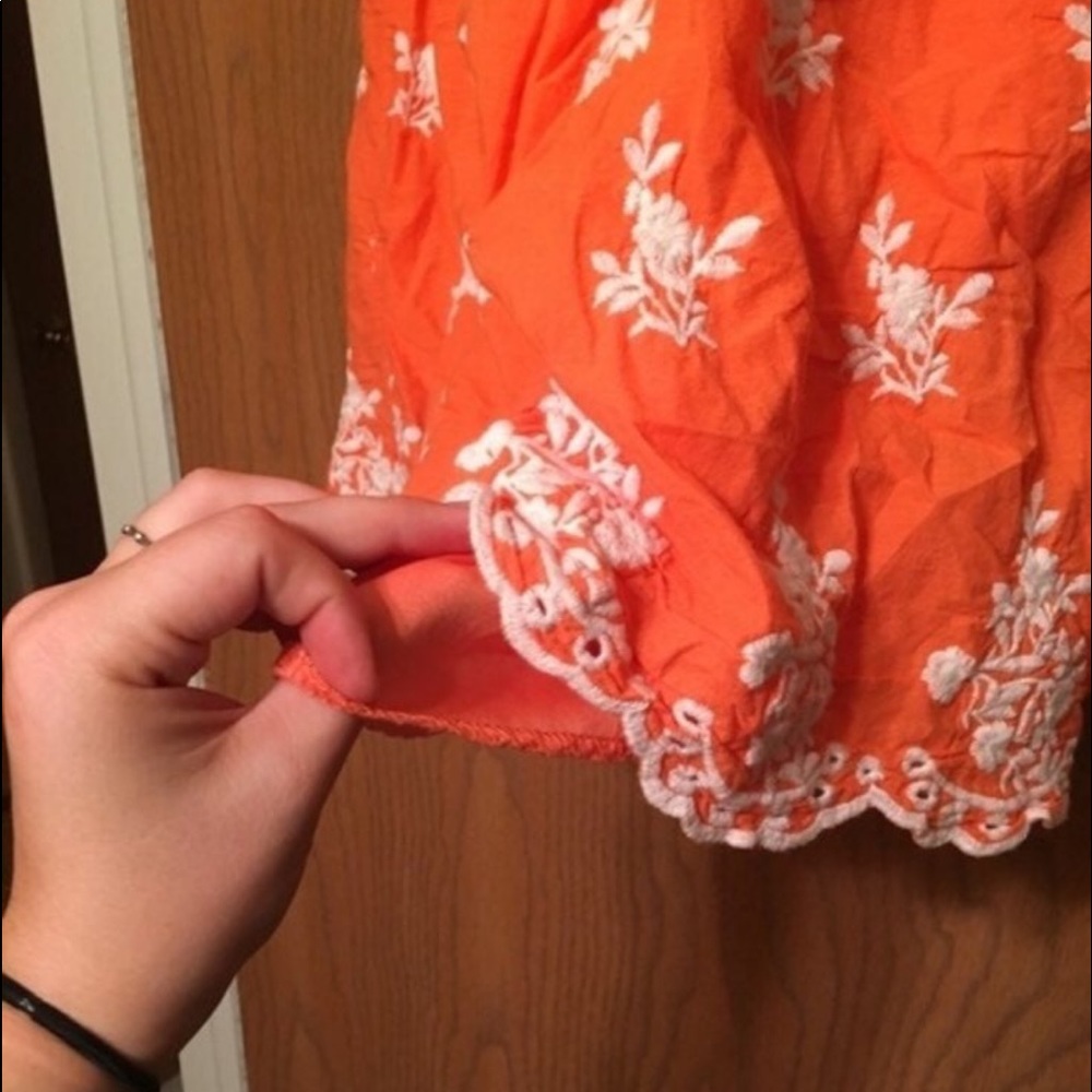 Orange Floral Embroidered Strapless Mini Dress Size XS Adult / 7 Juniors - Picture 2 of 5